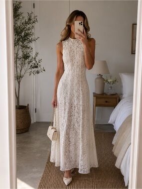 Sleeveless Ivory Lace Maxi Dress